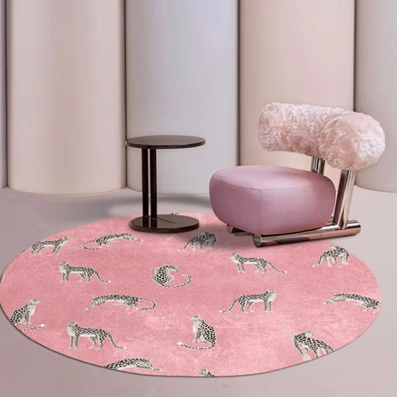 Plush Round Leopard Pattern Area Rug – Soft Thickened Floor Mat for Bedroom or Living Room