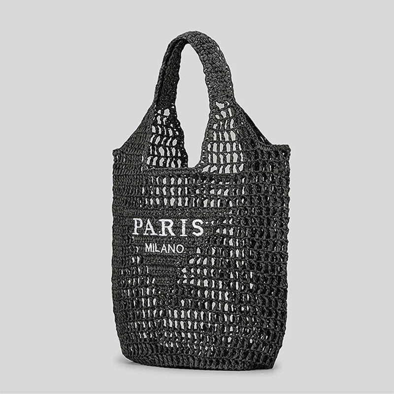 Net straw crochet beach bag