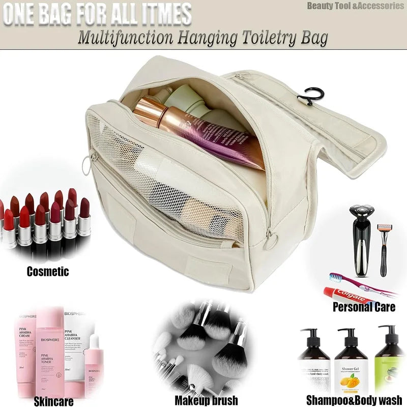 Hanging Travel Toiletry Bag with 6 Pockets and Water-Repellent Polyester