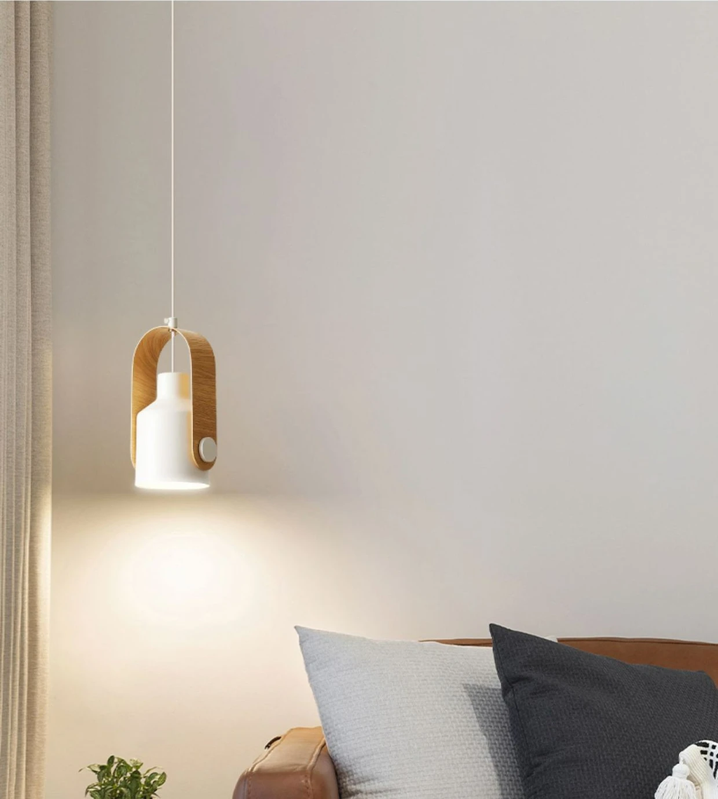 Nordic Wood & Metal Pendant Spotlight – Minimalist Hanging Light