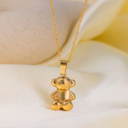 Cute Bear Pendant Necklace and Earring Set for Women – Waterproof Stainless Steel Jewelry Gift