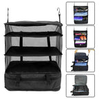 Packelier Suitcase Organizer | Hanging Shelf for Travel | 3 Compartments | Foldable & Water-Resistant | Black