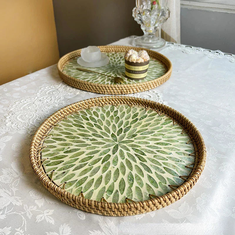 Lotus Leaf Rattan & Shell Fruit Bowl Tray