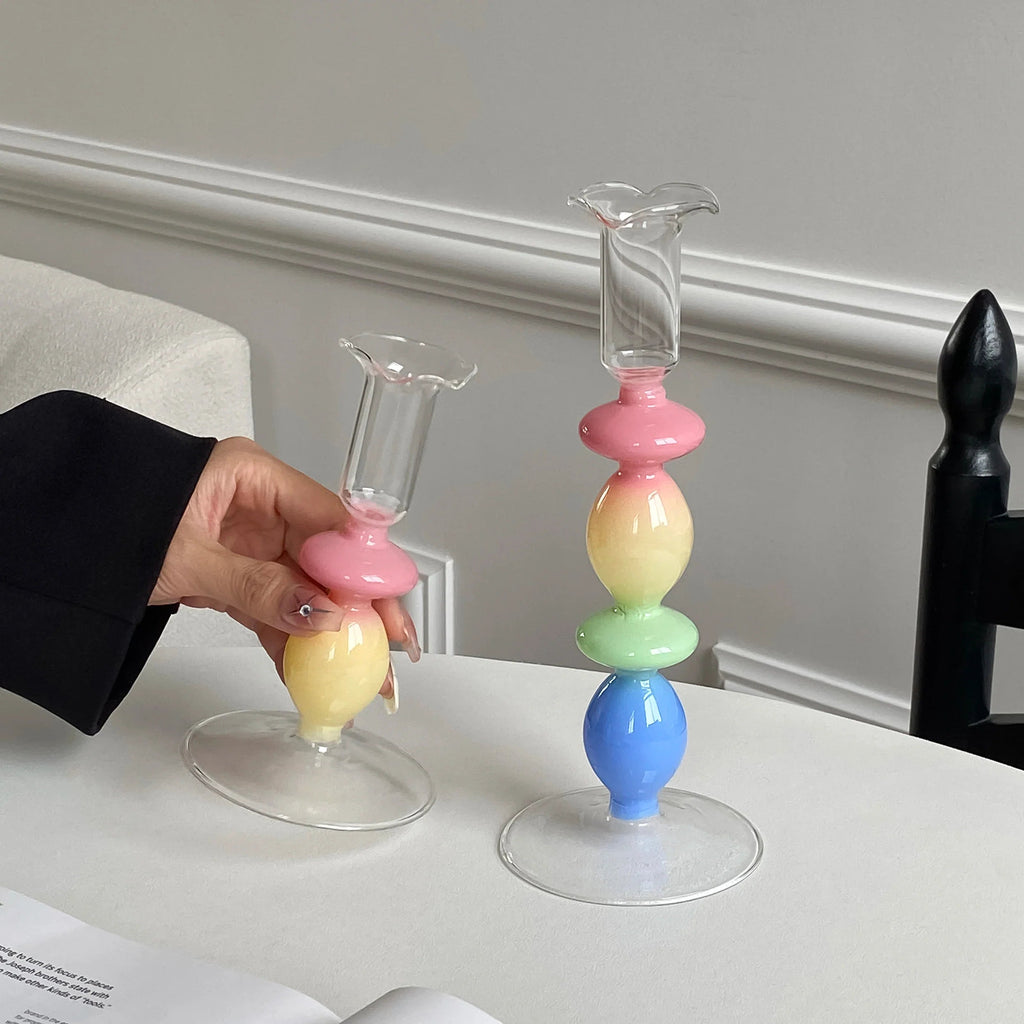 Rainbow Gradient Glass Candle Holder