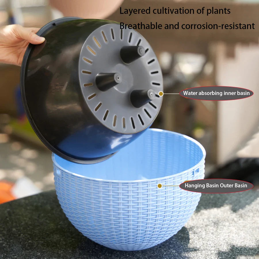 Rattania Bloom Hanging Pot | European Style | Honeycomb Pattern & Rattan Look | For Garden, Balcony & Interiors