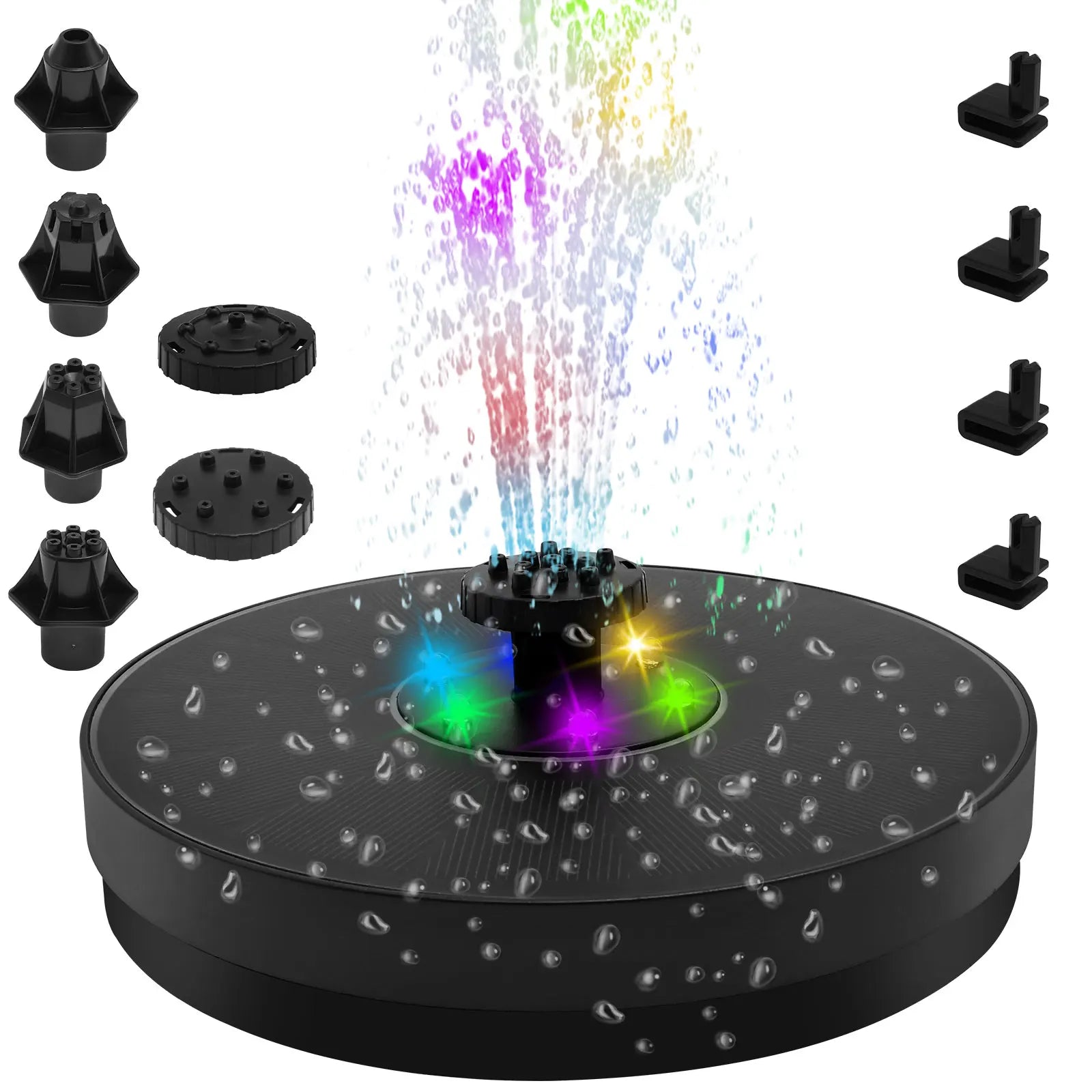 AquaLume Solar Spring | 3W Solar Fountain with LED Color Play | Up to 60 cm Fountain Height | 7 Nozzle Attachments