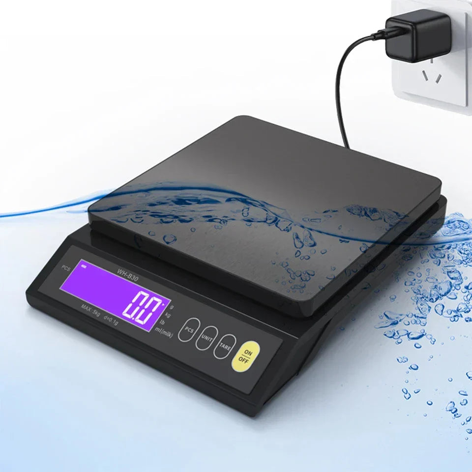 5 kg/0.1 g and 10 kg/1 g digital electronic kitchen scale, LCD display, fully waterproof stainless steel weighing tool for baking