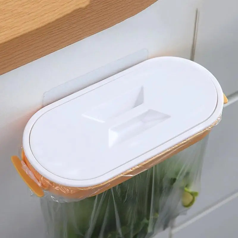 Trash Bag Holder Cleanuvo ClipBin | With Lid & Ring Holder | For Hanging on Cabinet Doors | Reusable & Washable