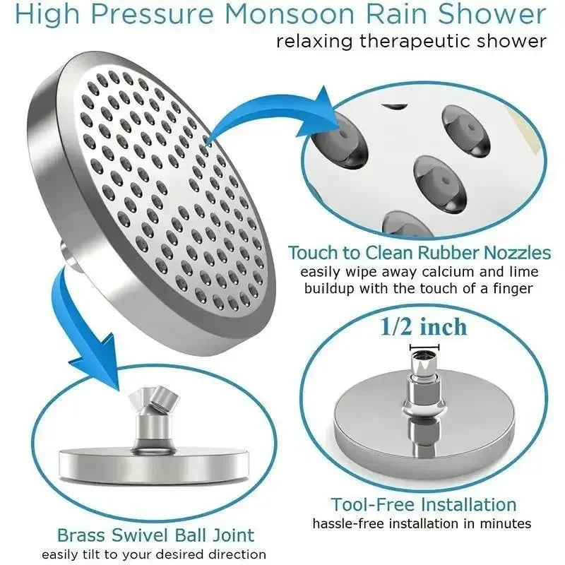 High-Pressure Rain Shower Head with Arm | Round Model – Wall Mount
