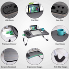 Portable Folding Laptop Table with USB Light, Fan, and Cup Holder - 15.75" x 23.62"