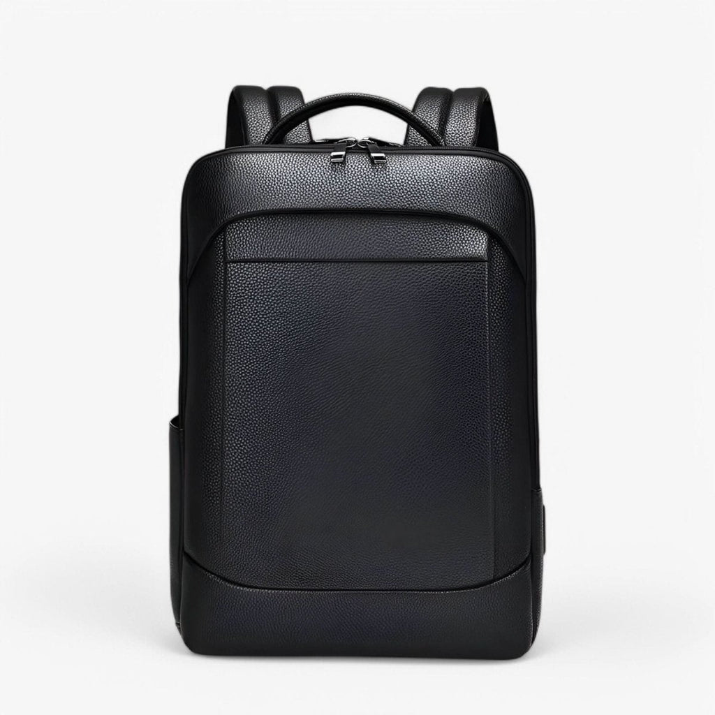 Elegant leather rucksack for men/women with USB port for laptop and everyday use, 15.6 inch, black