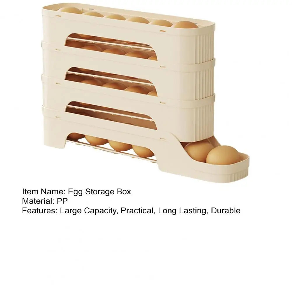 Egg Box RolloMaxx | 4-Tier Egg Organizer | Space-Saving & Self-Rolling | Transparent Design