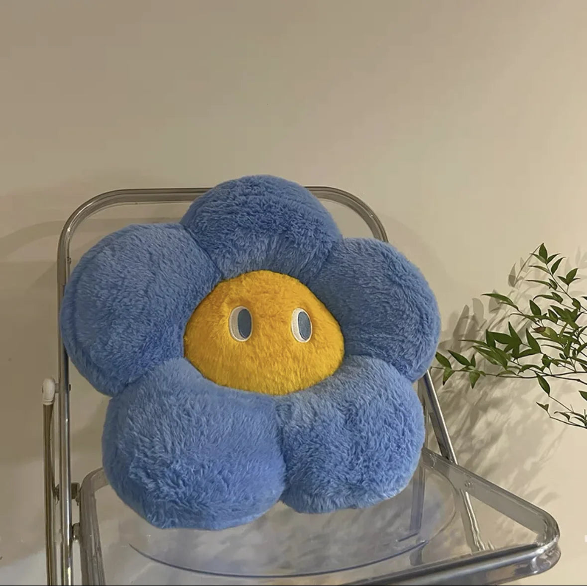 Fluffy Flower Cushion with Eyes