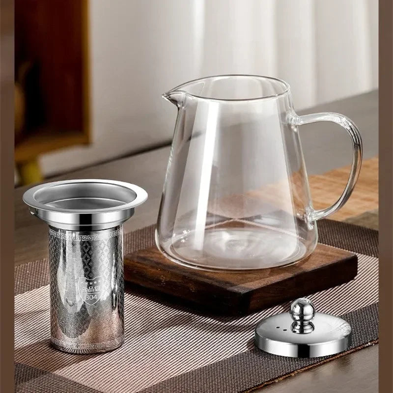 450ml-950ml Heat Resistant Glass Teapot – Stainless Steel Tea Filter, Flower Kettle for Kung Fu Tea, Puer and Oolong Tea