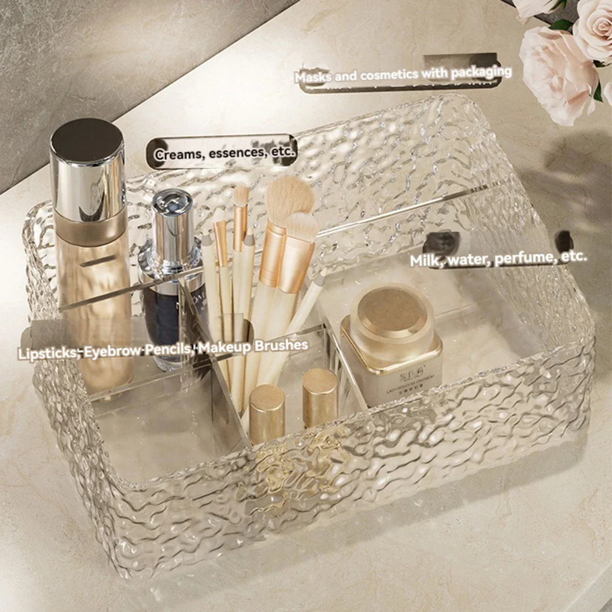 Make-up Organizer Box ClaryLux | Water Wave Design | Large Capacity | Open Trapezoidal Shape