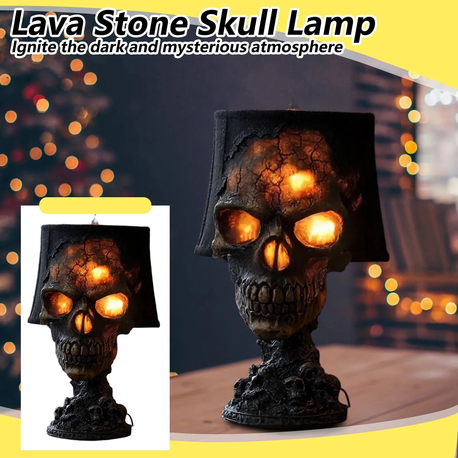 Gothic Table Lamp SkullFire | Halloween Skull Decor | LED Ambient Light | 20 x 11 x 11 cm