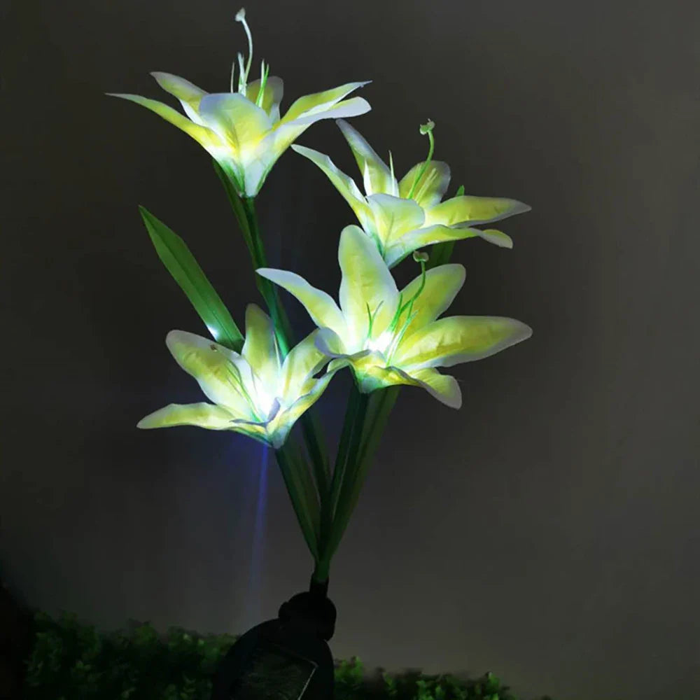 Solar LED flower lights in lily shape – Color-changing garden lights with stake for outdoor areas