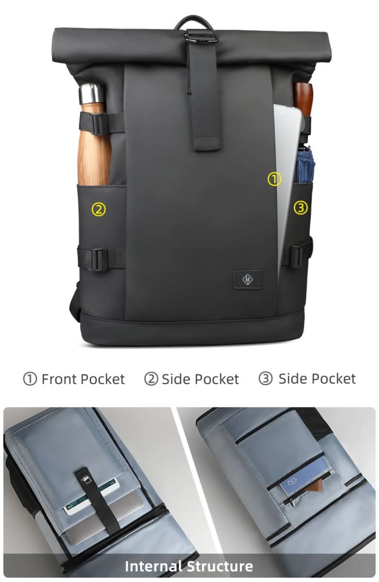 Expandable outdoor backpack with large volume & laptop compartment
