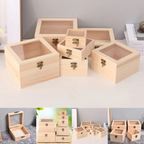 Wooden Hinged Square Storage Box – Desktop Organizer and Jewelry Container