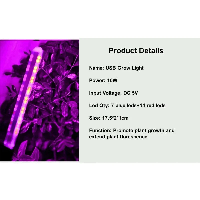 LED Plant Light GrowNova FlexLight | USB Plant Light 5V | Full Spectrum with Flexible Arm | For Indoor Greenhouse & Hydroponics
