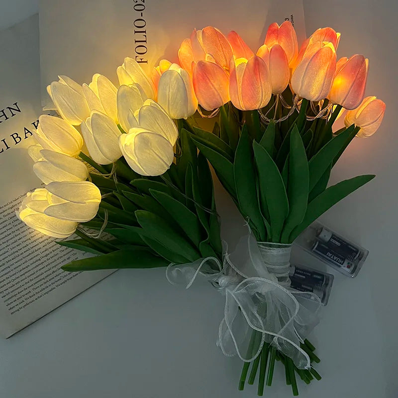 LED lamp with artificial tulip bouquet perfect for gifts or as wedding party home decorations