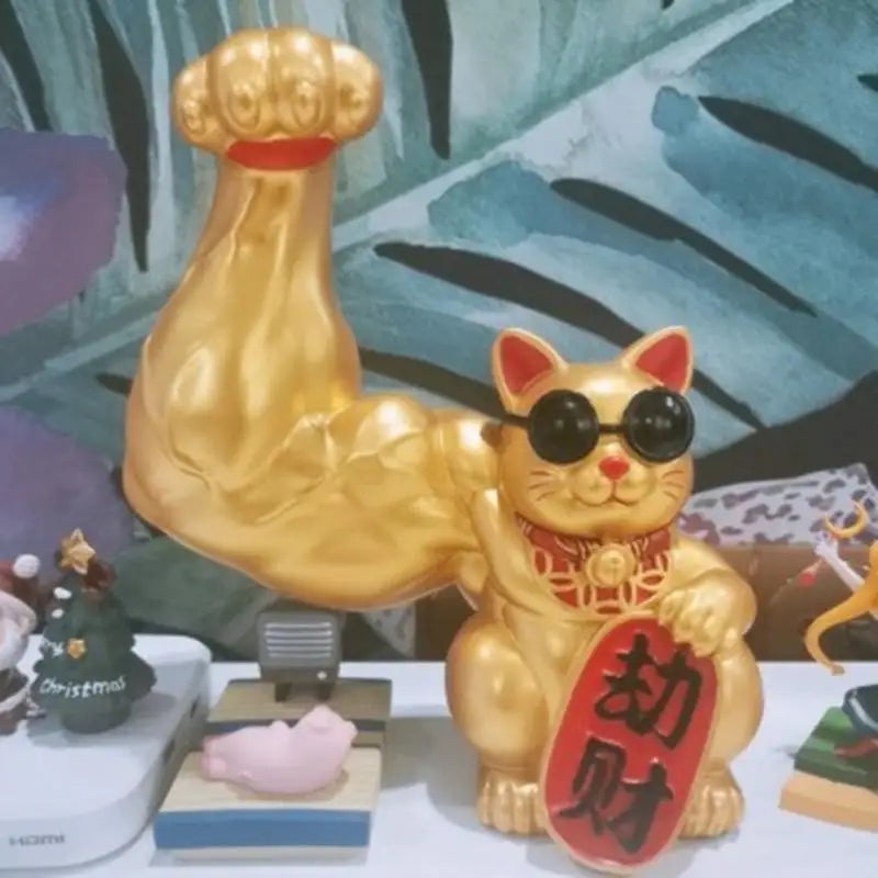 Large hand, happy wealth, waving cat, gold-colored waving hand cat, home decoration, welcoming waving cat, sculpture, statue, decor, car ornament, shop gift