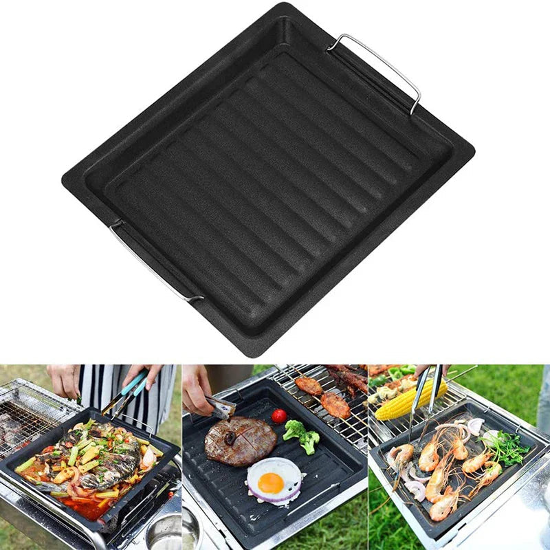 Feurossa Cast Iron Grill Plate Reversible Plate | For Gas Grill & Stove | 25 × 30 cm | For Pizza, Meat, Vegetables & Fish