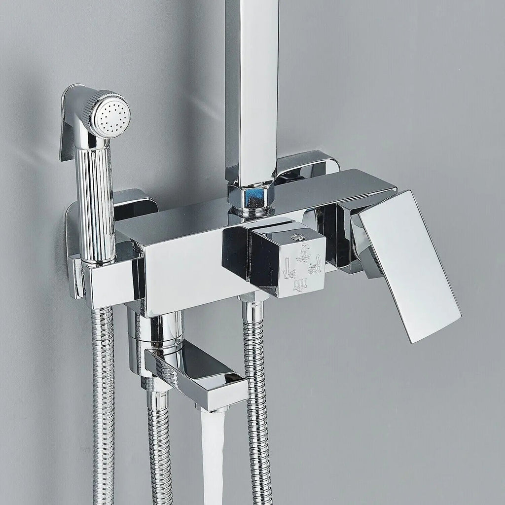 RainFlow Luxe Rain Shower Set – adjustable brass shower fixture with 4 functions