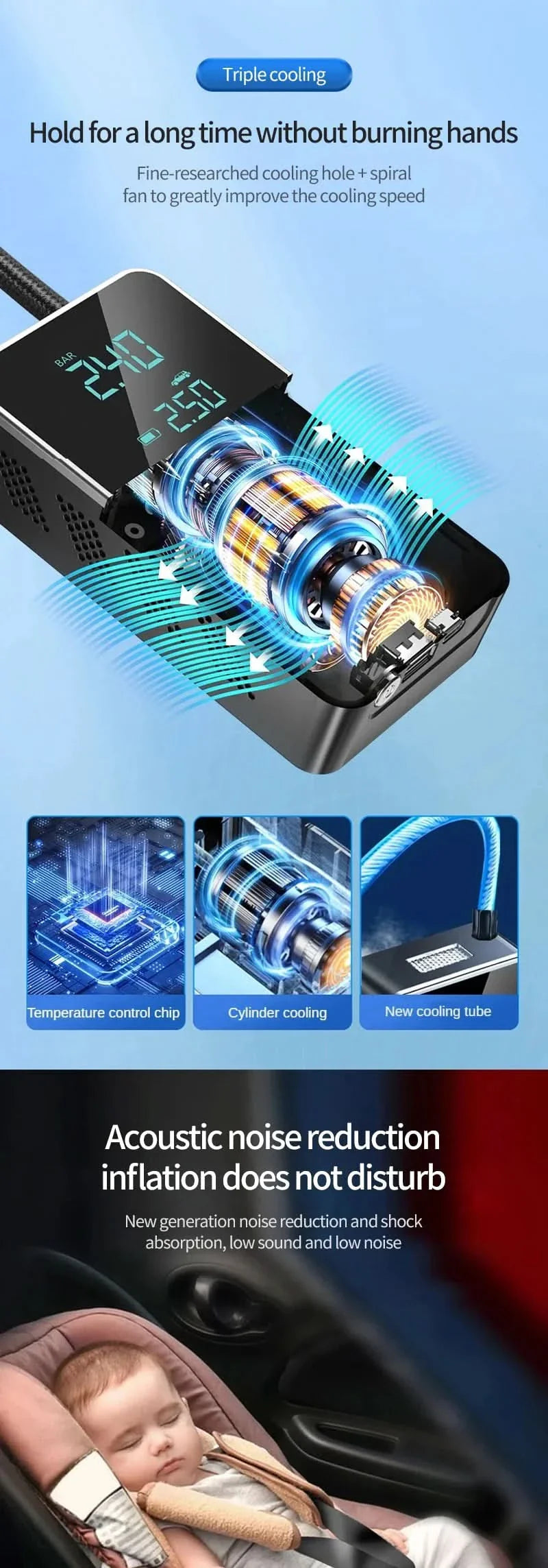 Portable air pump with 150psi for car & bike