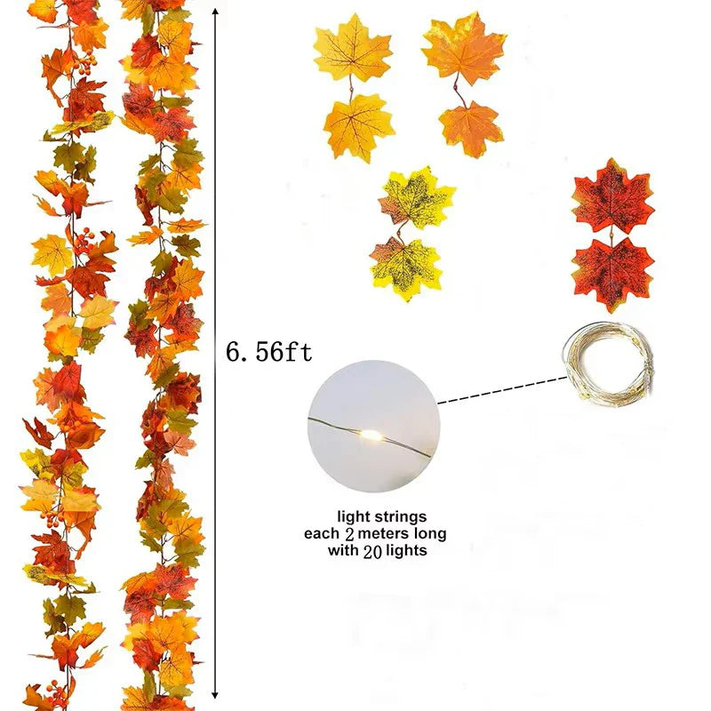 Aurelia Autumn Wreath | Artificial Maple Leaf Garland | 200 cm | Decor for Home & Garden
