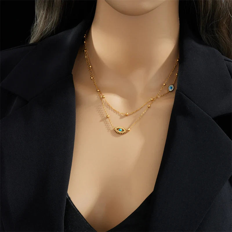 Dainty Satellite Chain Evil Eye Necklace Stack
