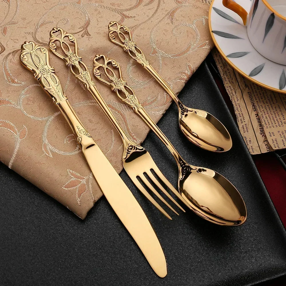 Luxurious 24-piece Gold Cutlery Set with Elegant Embellishment
