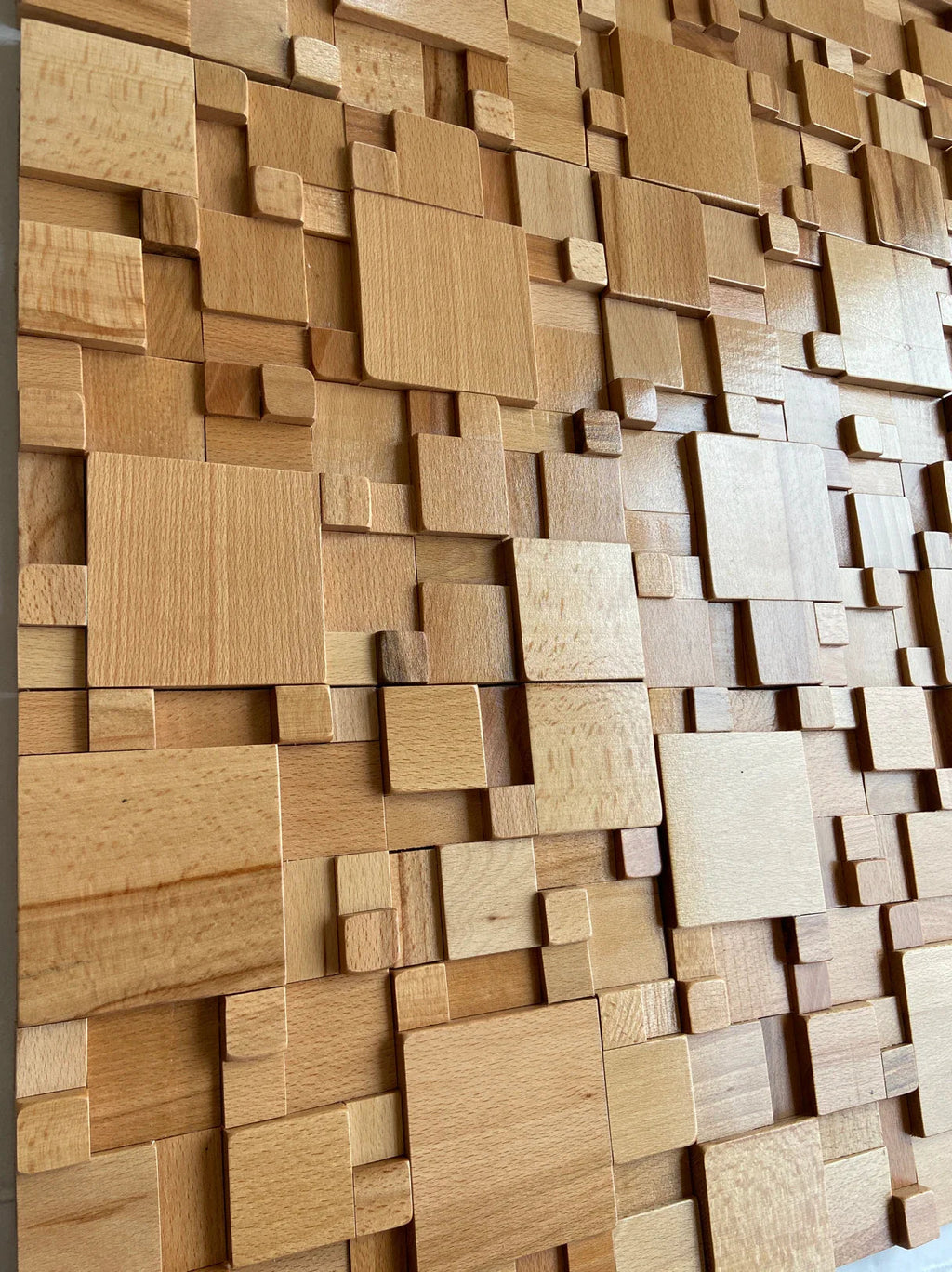 Acoustic Wood Wall Panels with Mosaic Design, Solid Beech and Walnut
