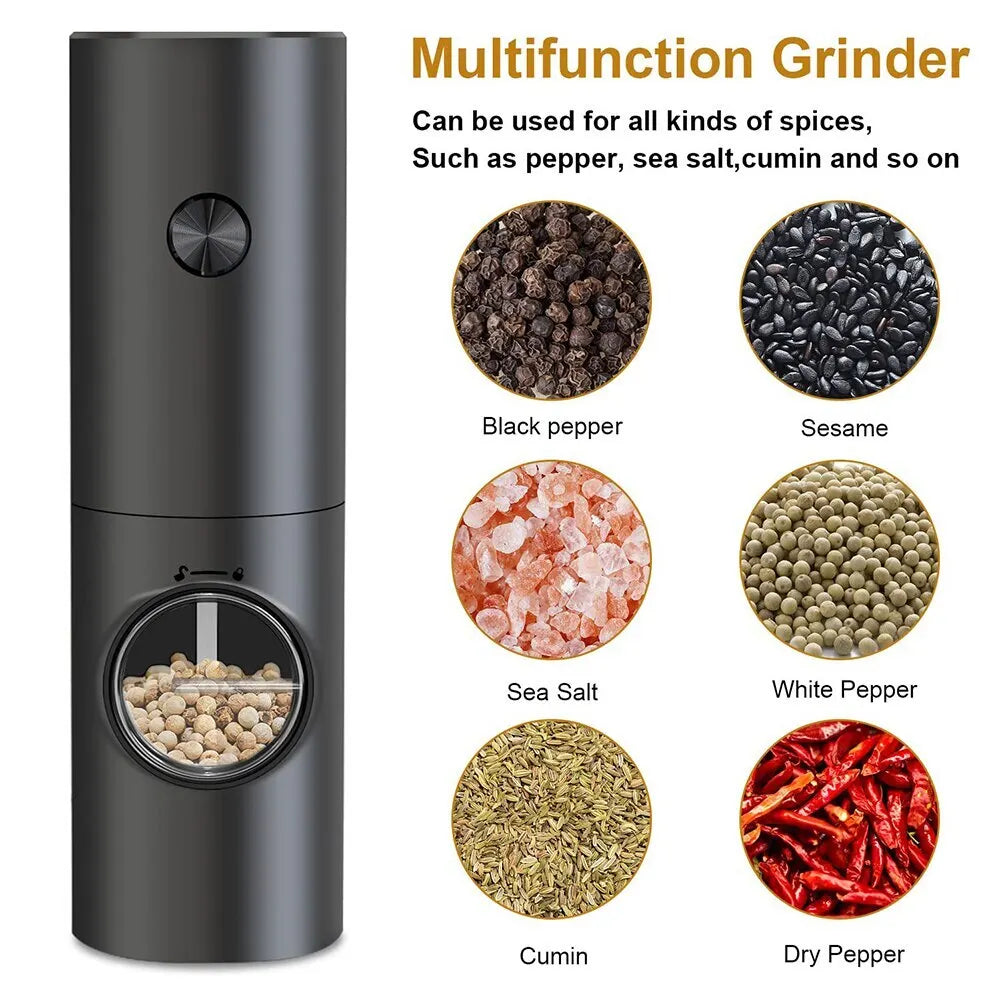 2 Pieces Electric Salt and Pepper Mill with Adjustable Grinding Degree, Refillable Mill, Battery-Powered Kitchen Gadget
