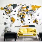 3D Solid Wood World Map Wall Art - Nordic-Style Home Decor