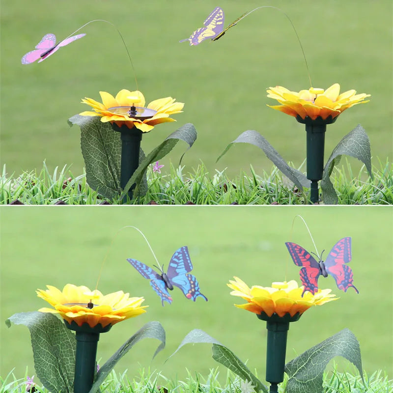 SOLAVIA Sunflower Garden Stake | With rotating Butterfly or Hummingbird | Solar Decor for Garden & Potted Plants | 20×20×10 cm