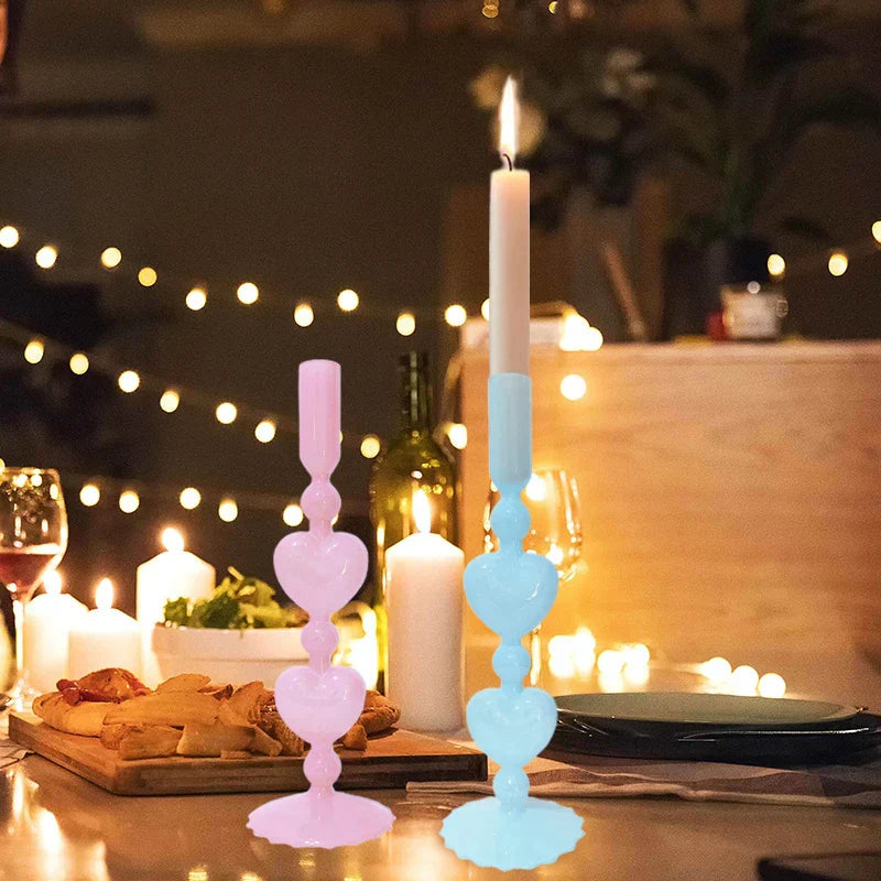 Retro Taper Candle Holder Red Heart Shape Glass Candle Holder Wedding Table Decoration Home Party Glass Vase Decor