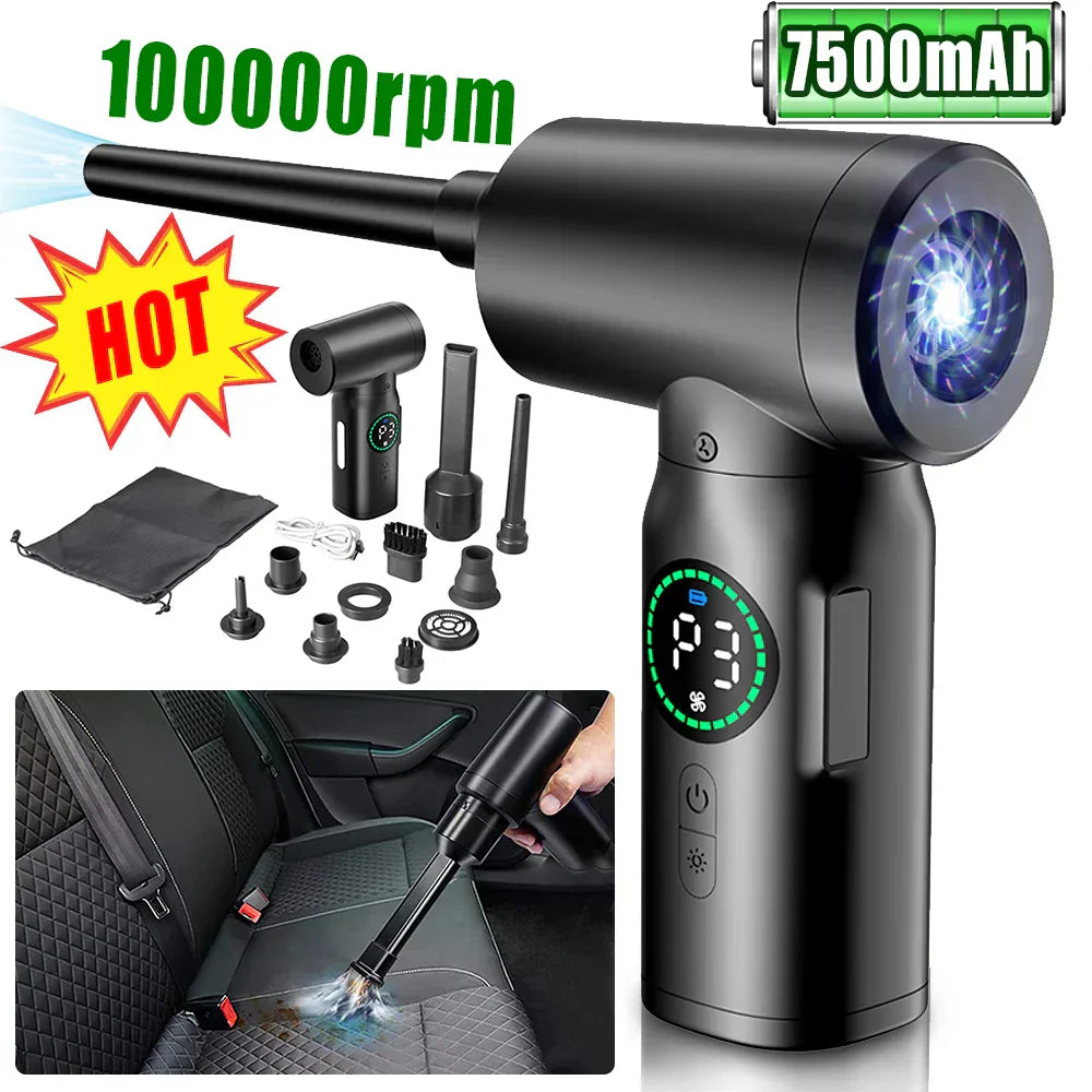 2-in-1 Portable Vacuum Cleaner and Blower with Compressed Air and LED Light (7500mAh)