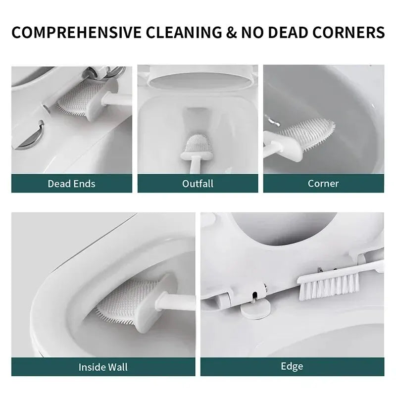 Toilet Brush HygieBrush DuoClean | 2-in-1 Silicone Toilet Brush Set with Wall Mount | Antibacterial & Space-Saving