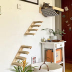 Cat climbing ladder for wall mounting made of wood with sisal