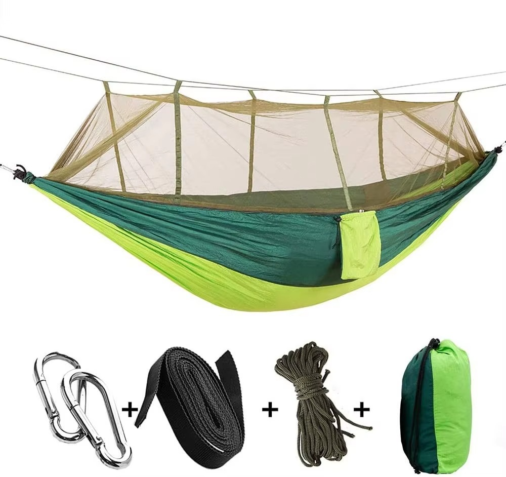 2-Person Outdoor Hammock with Mosquito Net - Portable Parachute Fabric Camping Bed