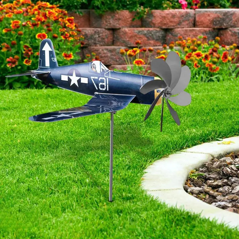 Wind Spinner AeroTwist | Airplane Garden Windmill made of Stainless Steel | Weatherproof & rotating in the wind | For Garden, Terrace & Balcony