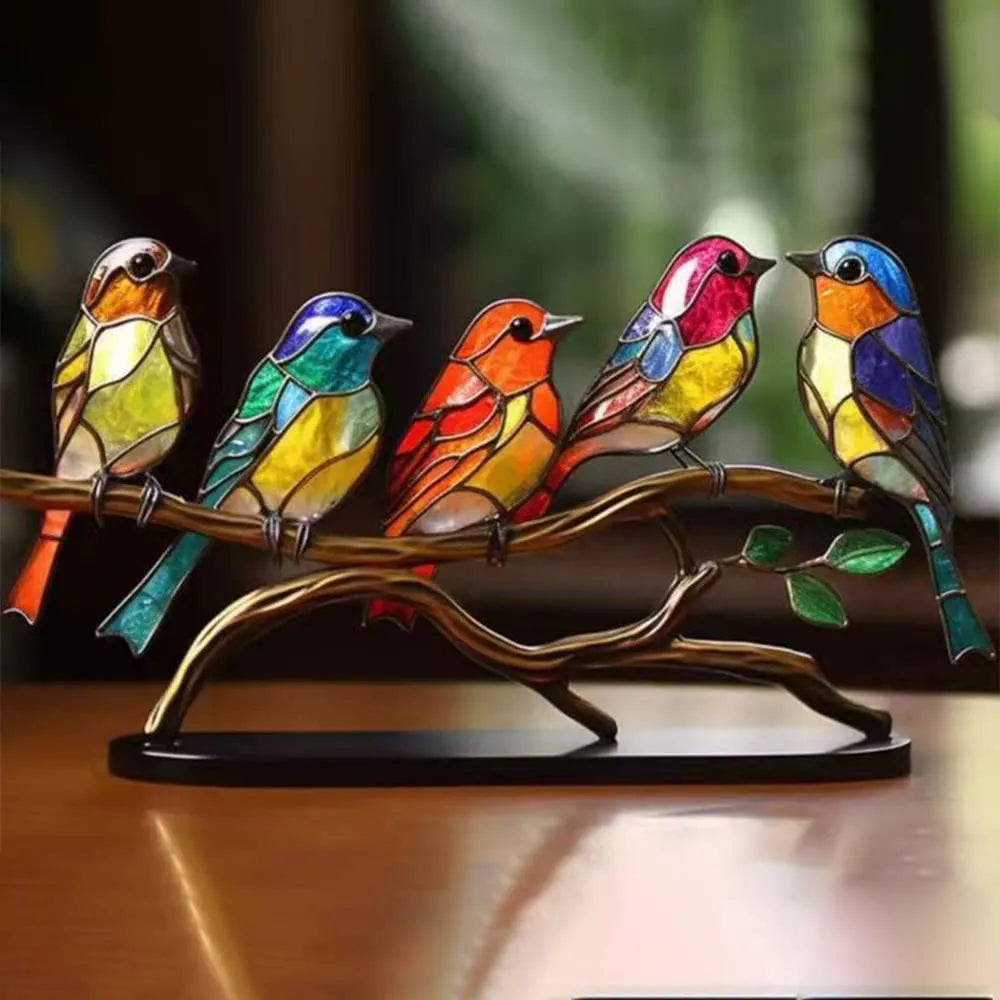 ElegantAviary | Colorful Birds on Branch Desk Ornaments