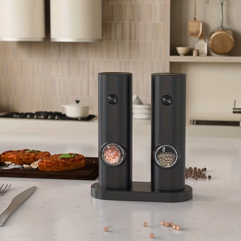 Electric Pepper and Salt Grinder Set with Adjustable Coarseness and LED Light