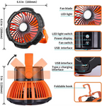 Rechargeable Camping Fan with LED Light, Remote Control and Hanging Hook