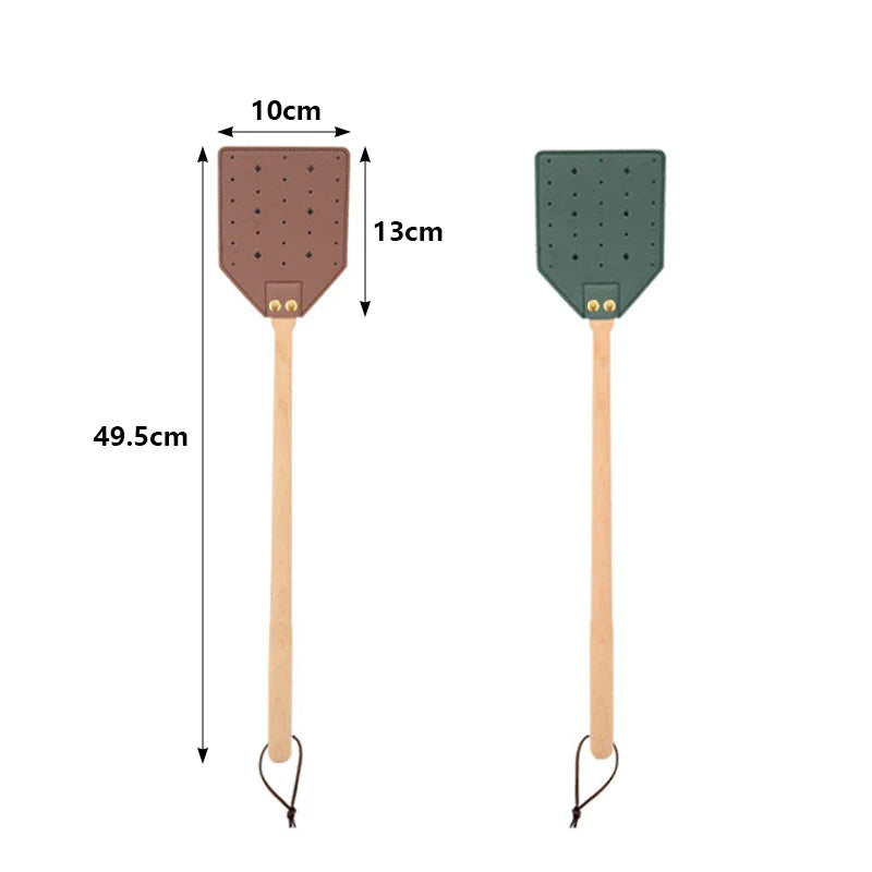 Insektra Leather Fly Swatter with Wood Handle | 13×10 cm Striking Surface | Stainless Steel Rivets | Hanging Device