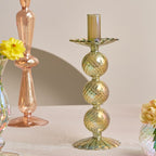 Ribbed Glass Candle Holders - Green