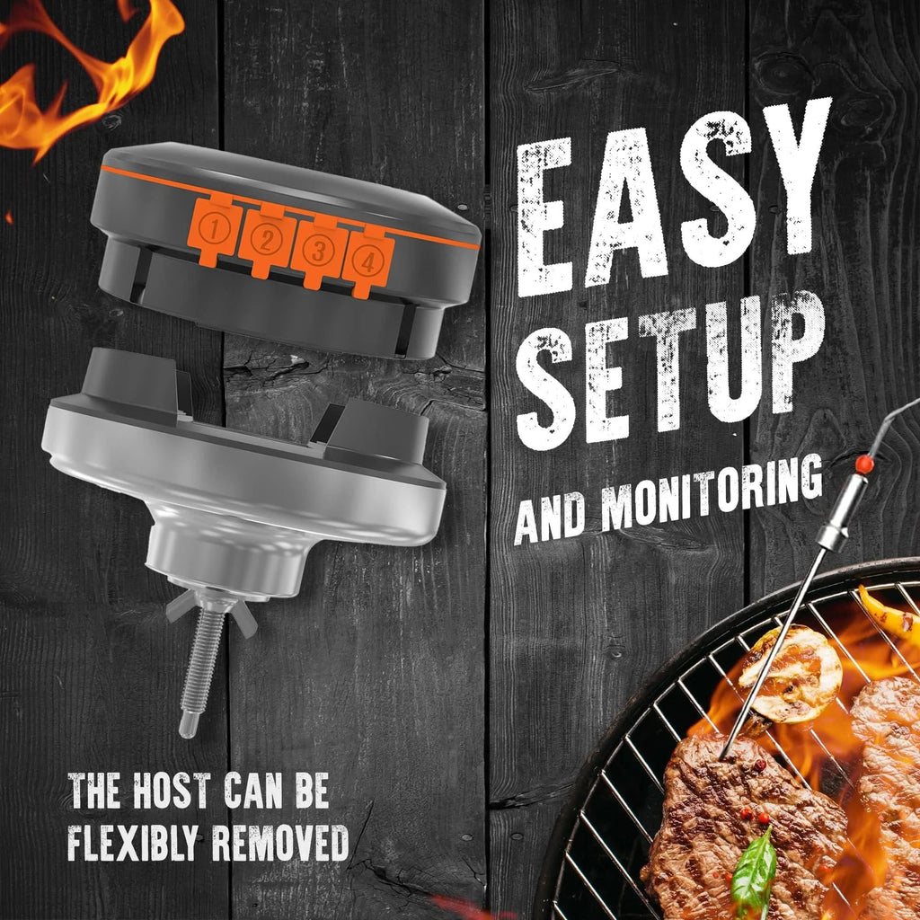 Cordless meat thermometer for BBQ & grill