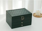 Lockable Leather Jewelry Box with Multi-Layer Storage