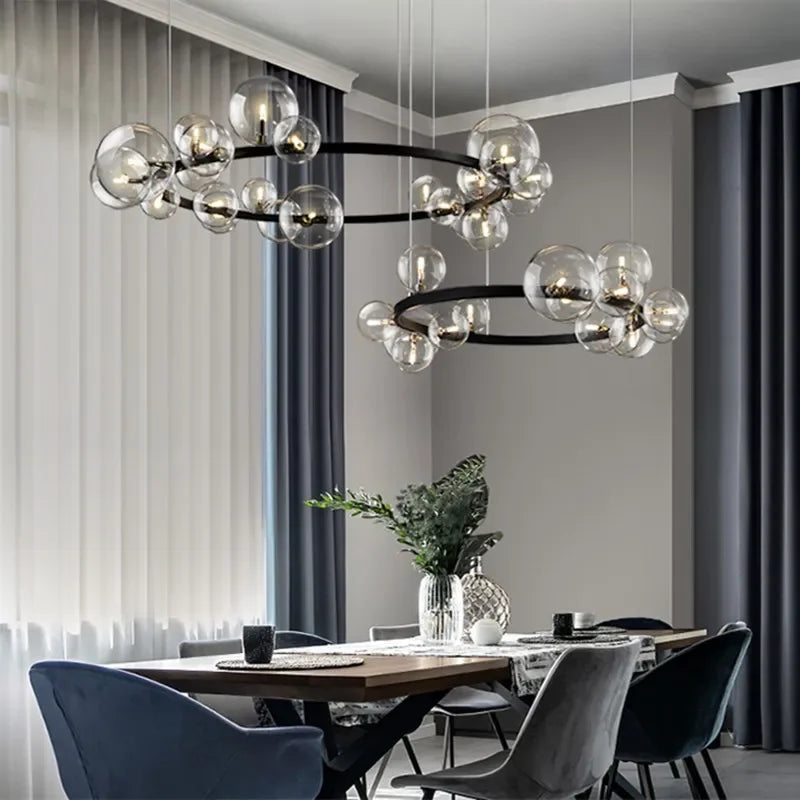 Modern creative metal chandelier lighting: 7/10 clear glass bubbles, long round design with G9 light socket